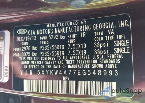 2014 Kia Sorento Sx from USA, damaged, VIN 5XYKW4A77EG548993